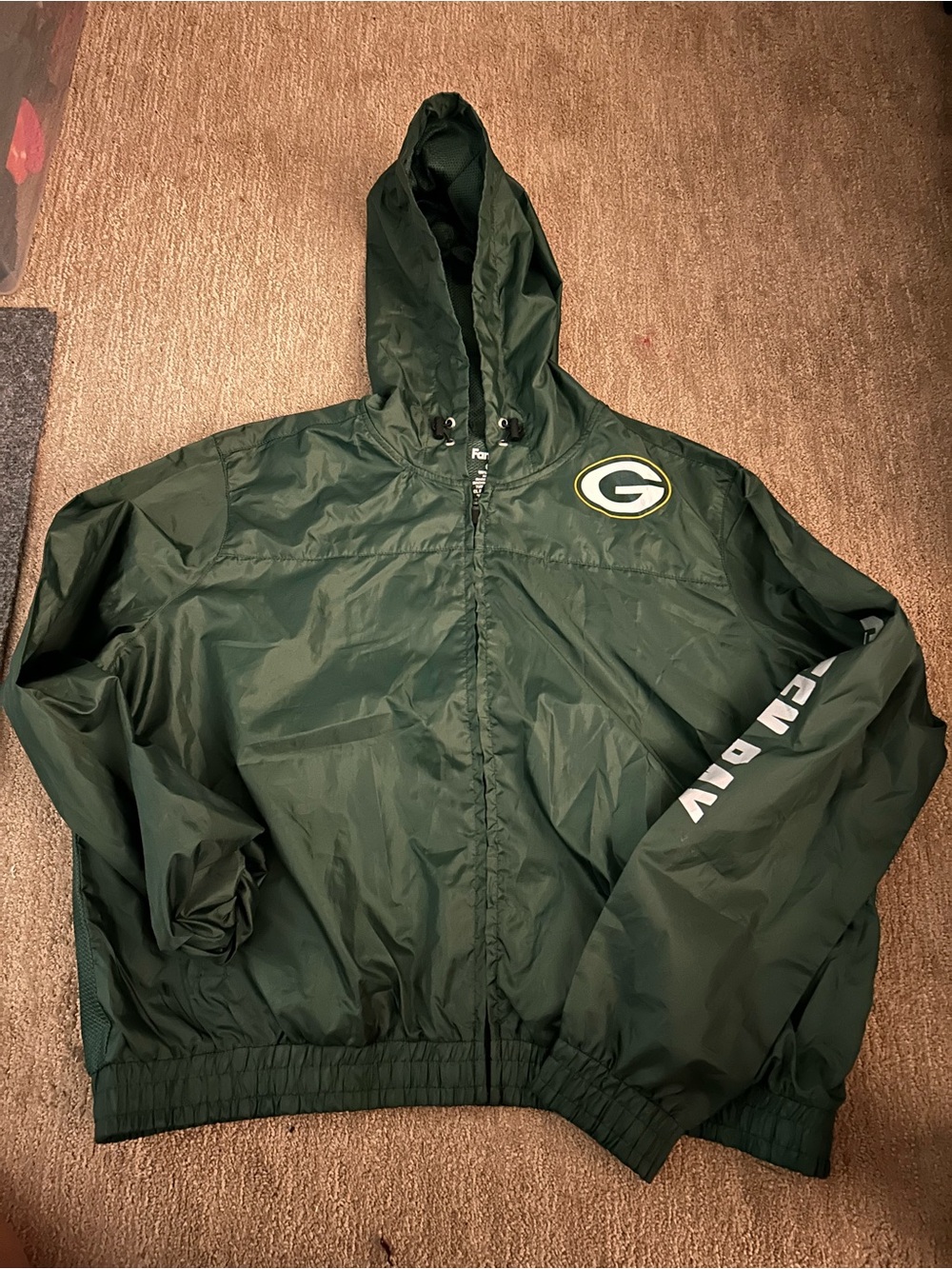 Fanatics Green Hooded Windbreaker with Team Logo